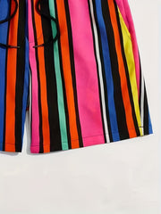 Vertical Stripe Men's Summer Drawstring Casual Loose Shorts