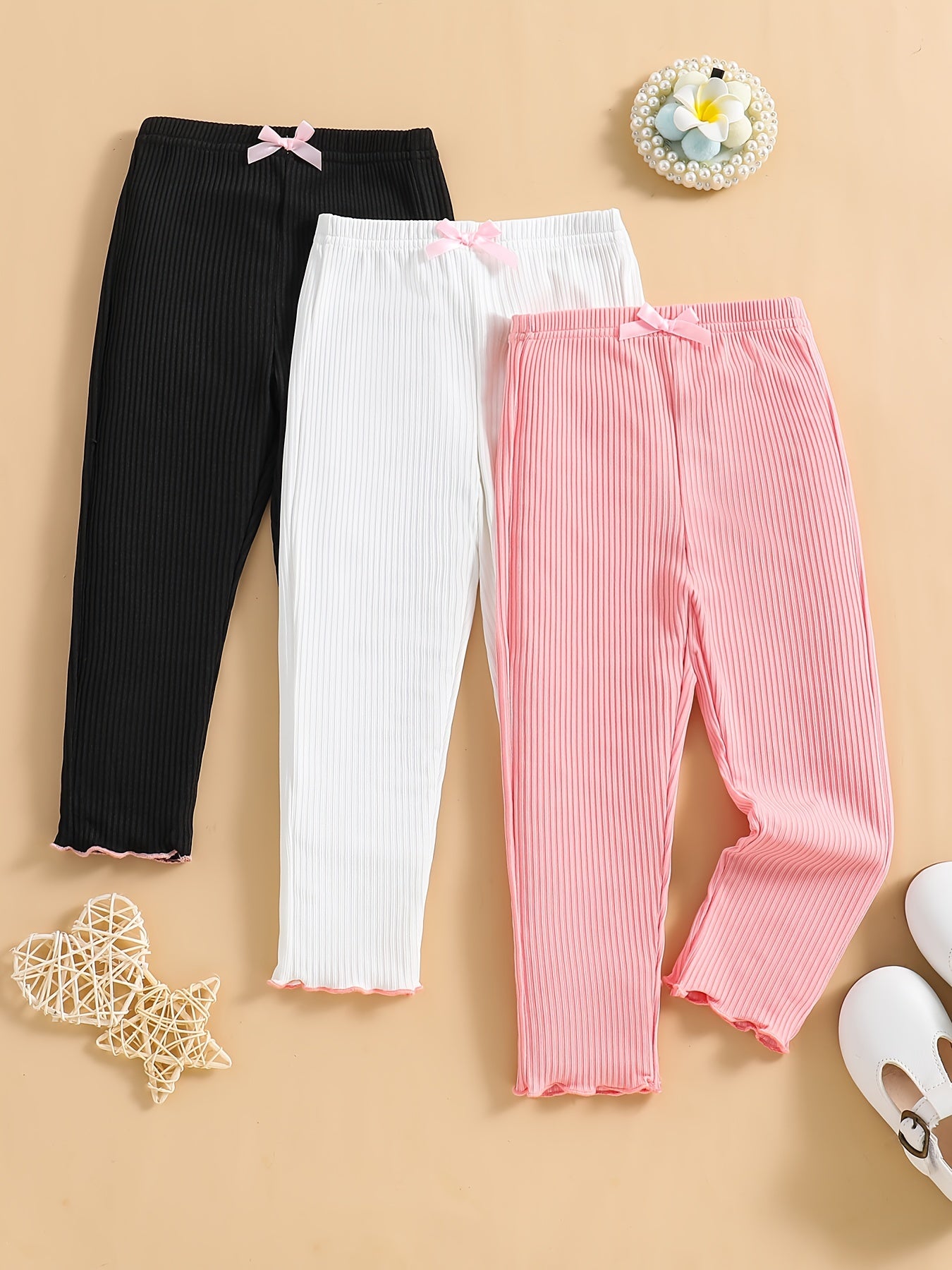 Baby Girls Solid Pants Thin Casual Leggings 3pcs