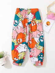 Girls' Cartoon Face Jogger Pants For Outfit