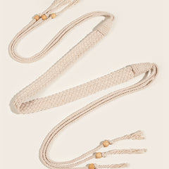 Beige Sash Belt Vintage Beads Tassel Bow Knotted Belt