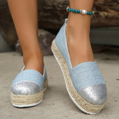 Women's Glitter Platform Espadrille Shoes, Colorblock Slip On