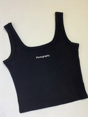 Letter Photography Print Ribbed Tank Top Women's Sleeveless Summer Casual Top