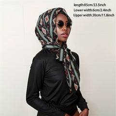 Boho Geometric Print Hijab Lace Up Head Scarf Head Wraps Soft Long Ribbon Turban