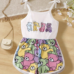 Toddler Girls Bear Graphic Cami Romper Jumpsuit