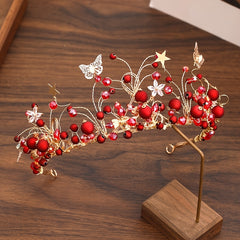Chinese Style Red Faux Pearl Headband Earrings Set