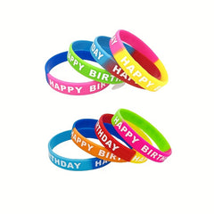 2pcs Happy Birthday Silicone Bracelet Waterproof Reusable Rubber Wristband