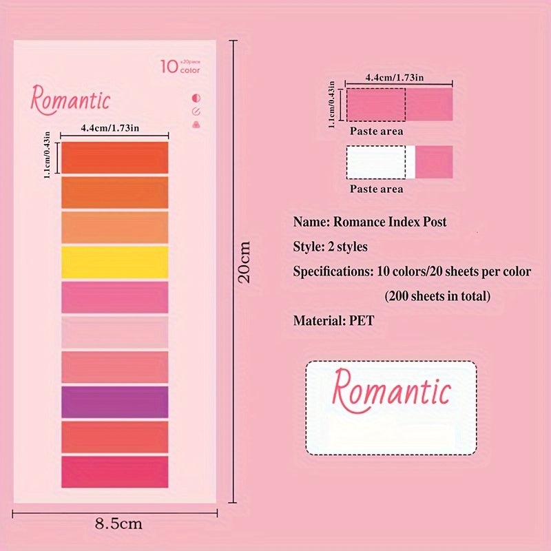 400 Pcs Romantic Index Stickers 20 Colors Waterpr