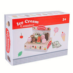 Wooden Ice Cream Shop Playset with Play Money