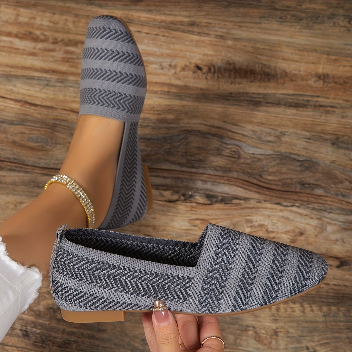 Women's Soft Knit Flat Shoes with Square Toe