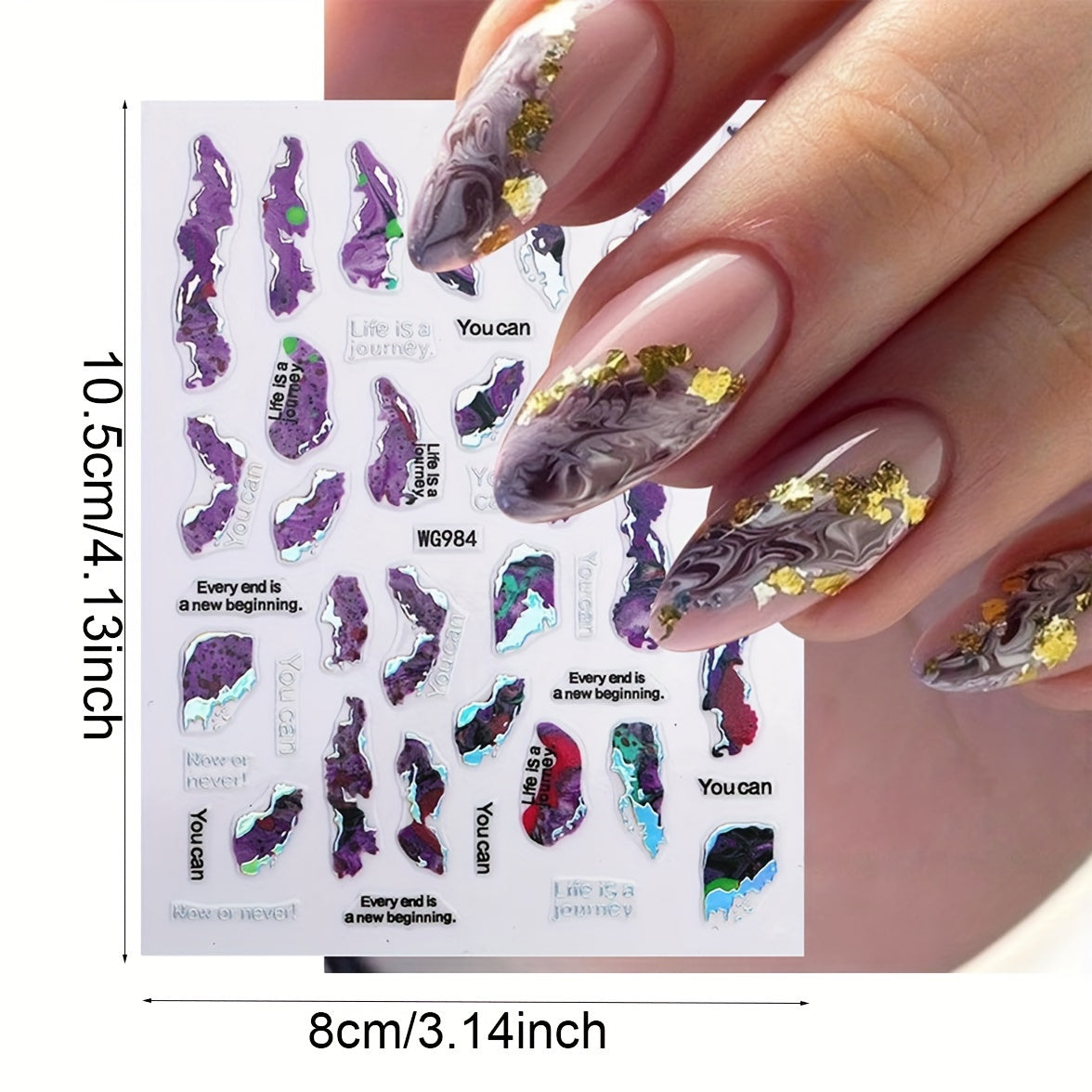6 Sheets Marble Nail Stickers - Foil Nail Art Decals for DIY Manicure