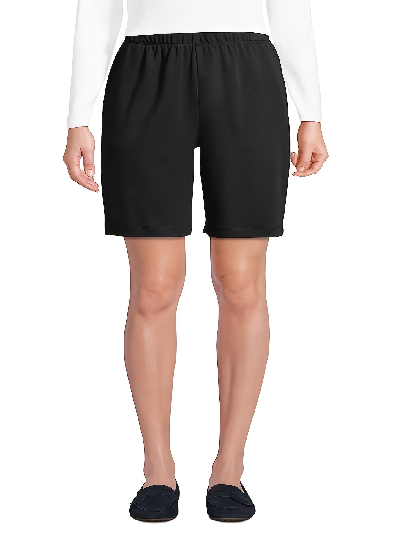 Sporty Shorts Women's Plus Solid Elastic High Rise Slim Fit