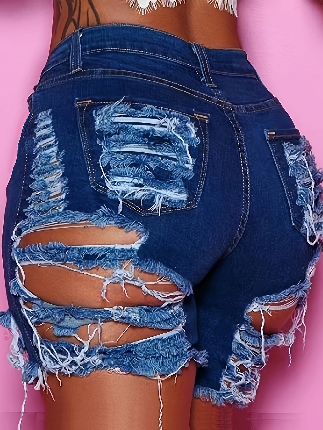 Ripped Button Fly Denim Shorts