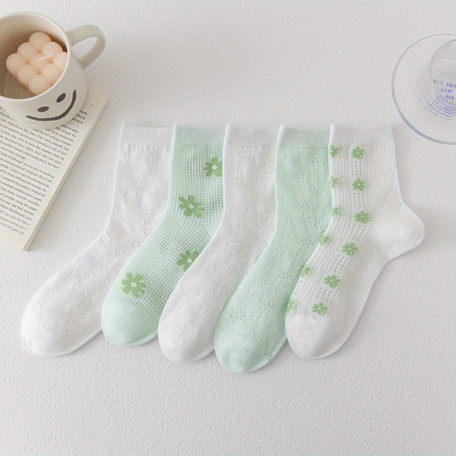 5 Pairs Floral Crew Socks Women's Stockings