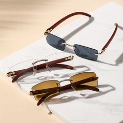 Rimless Sunglasses Retro Rectangle Metal Sun Shades UV400