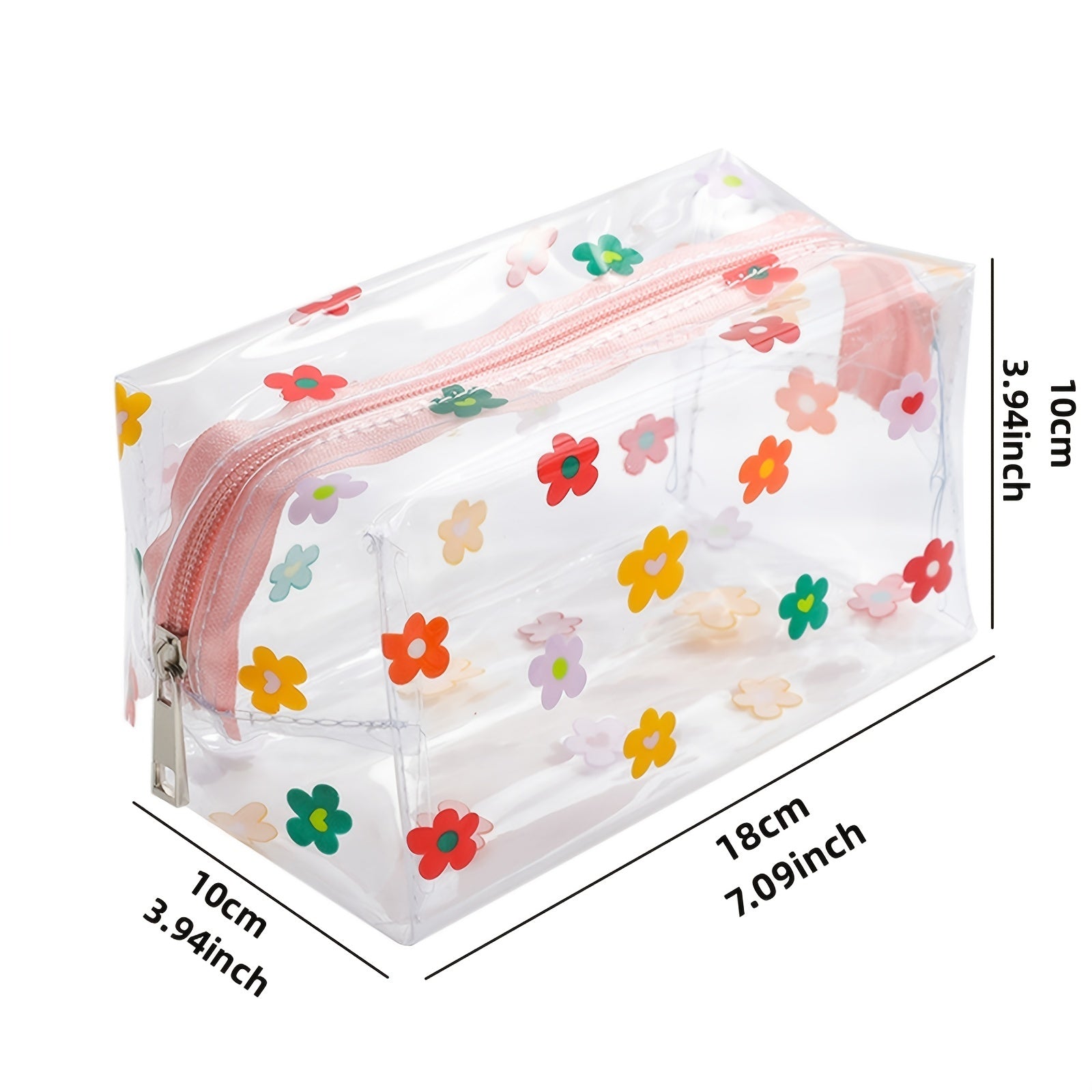 Clear Flower Pencil Case Waterproof Travel Cosmetic Bag