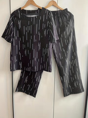 Casual Stripe Matching Two piece Set Crew Neck Tee & Wide Leg Pants