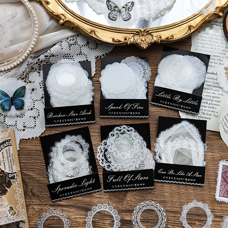 30 Sheets Transparent Lace Stickers Pack PET Photo Frame Decorative Stickers