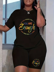 Slogan Print Top & Shorts Set