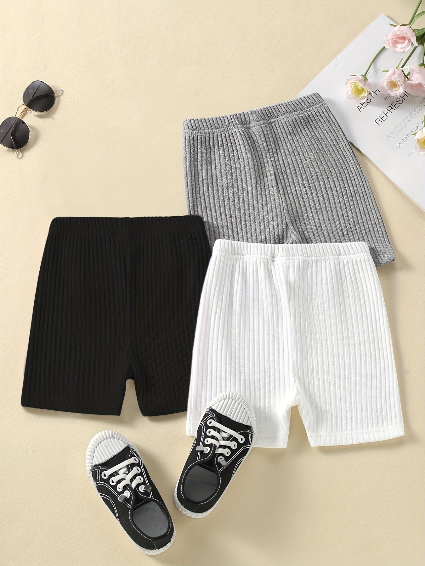 3pcs Girls Ribbed Thin Leggings Anti slip Summer Clothes Kids Girls Shorts