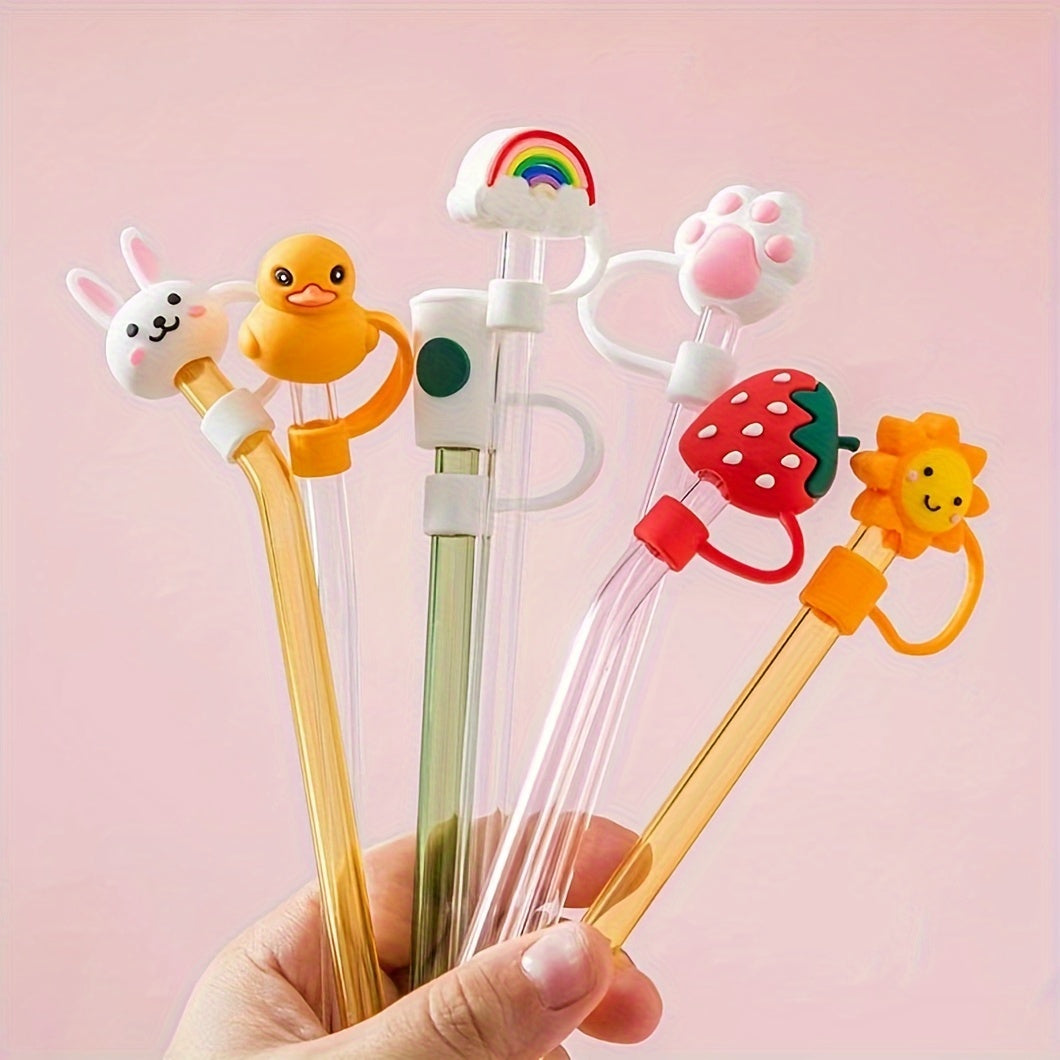 7pcs Christmas Straw Covers Reusable Splashproof Plugs
