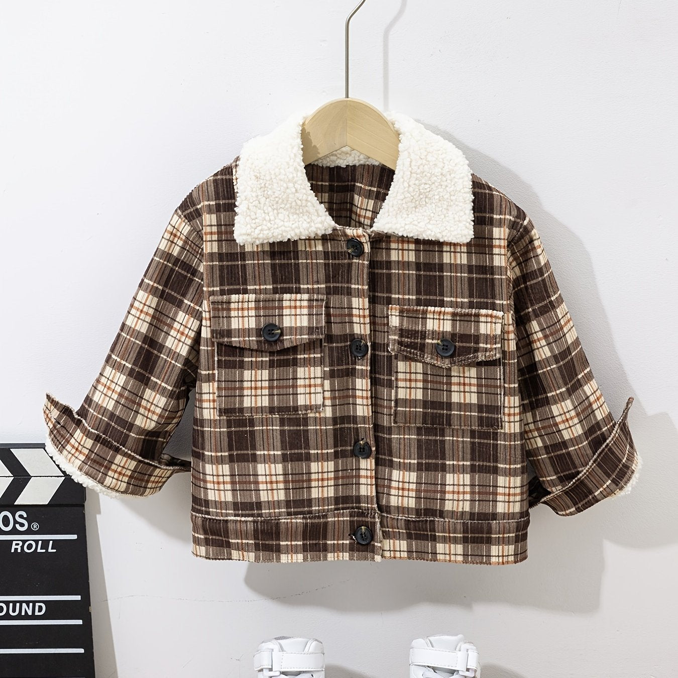 Boy Fleece Striped Corduroy Jacket Coat Fur Collar