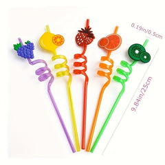 4pcs Reusable Fruit Drinking Straws For Kids Birthday Party