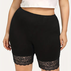 Casual Leggings Women's Plus Lace Trim High Stretch Shorts