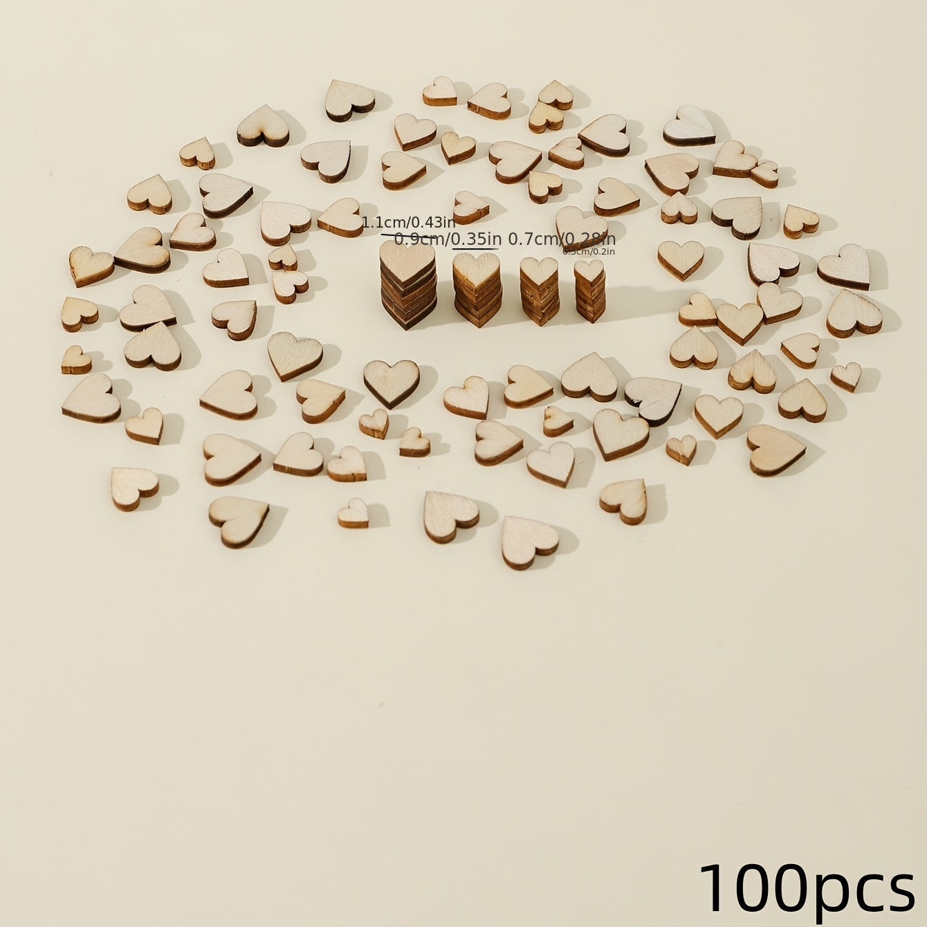 100pcs Wood Heart Cutouts Unfinished Wooden Heart Slices