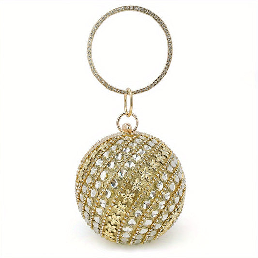 Flower Rhinestone Clutch Purse Mini Round Handbags for Women
