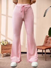 Solid Slim Flare Leg Sweatpants Casual Drawstring Pocket Pants