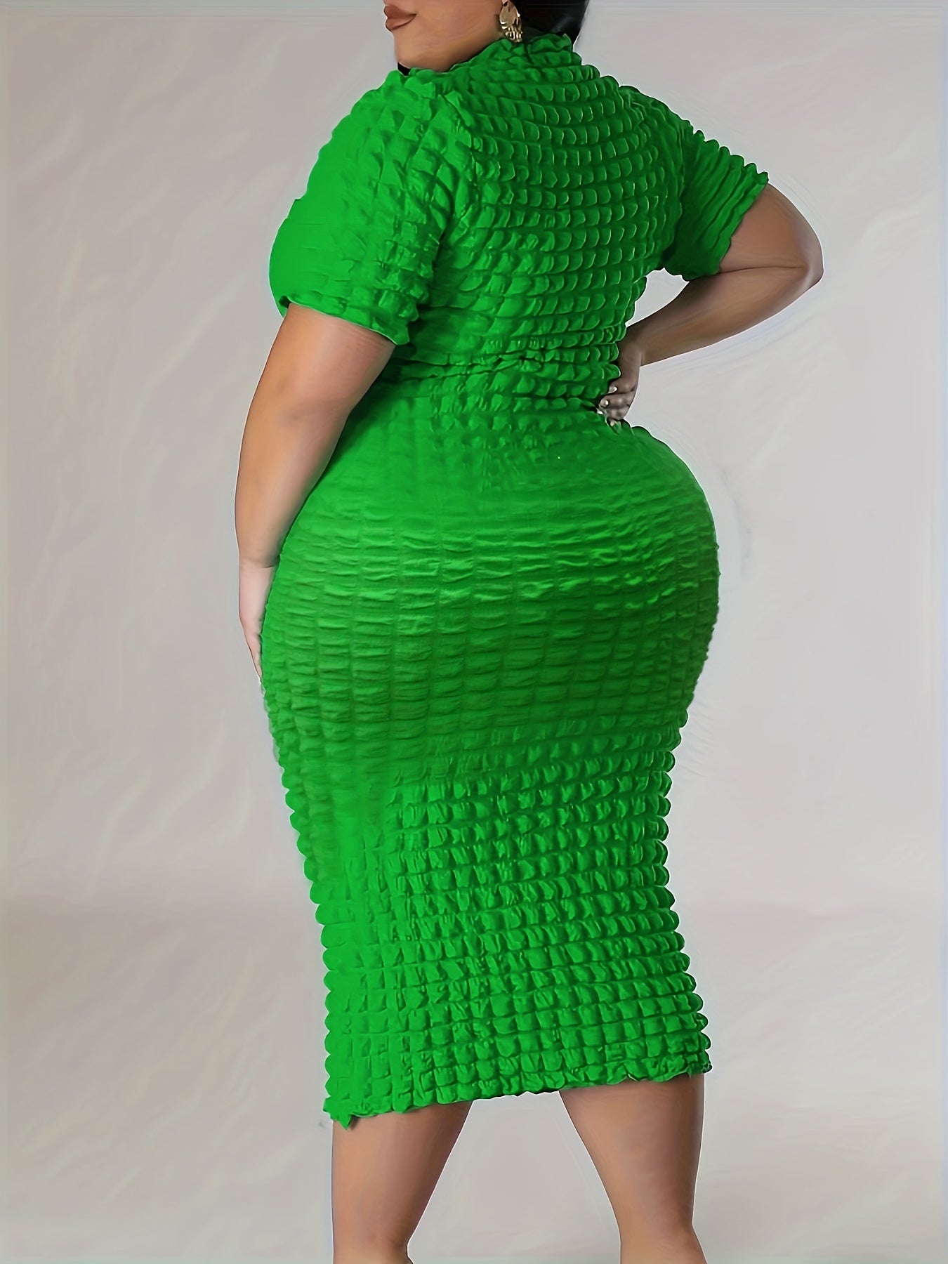 Plus Size Solid Textured High Neck Bodycon Dress