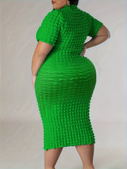 Plus Size Solid Textured High Neck Bodycon Dress