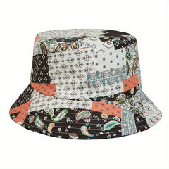 Vintage Paisley Print Bucket Hat Boho Block