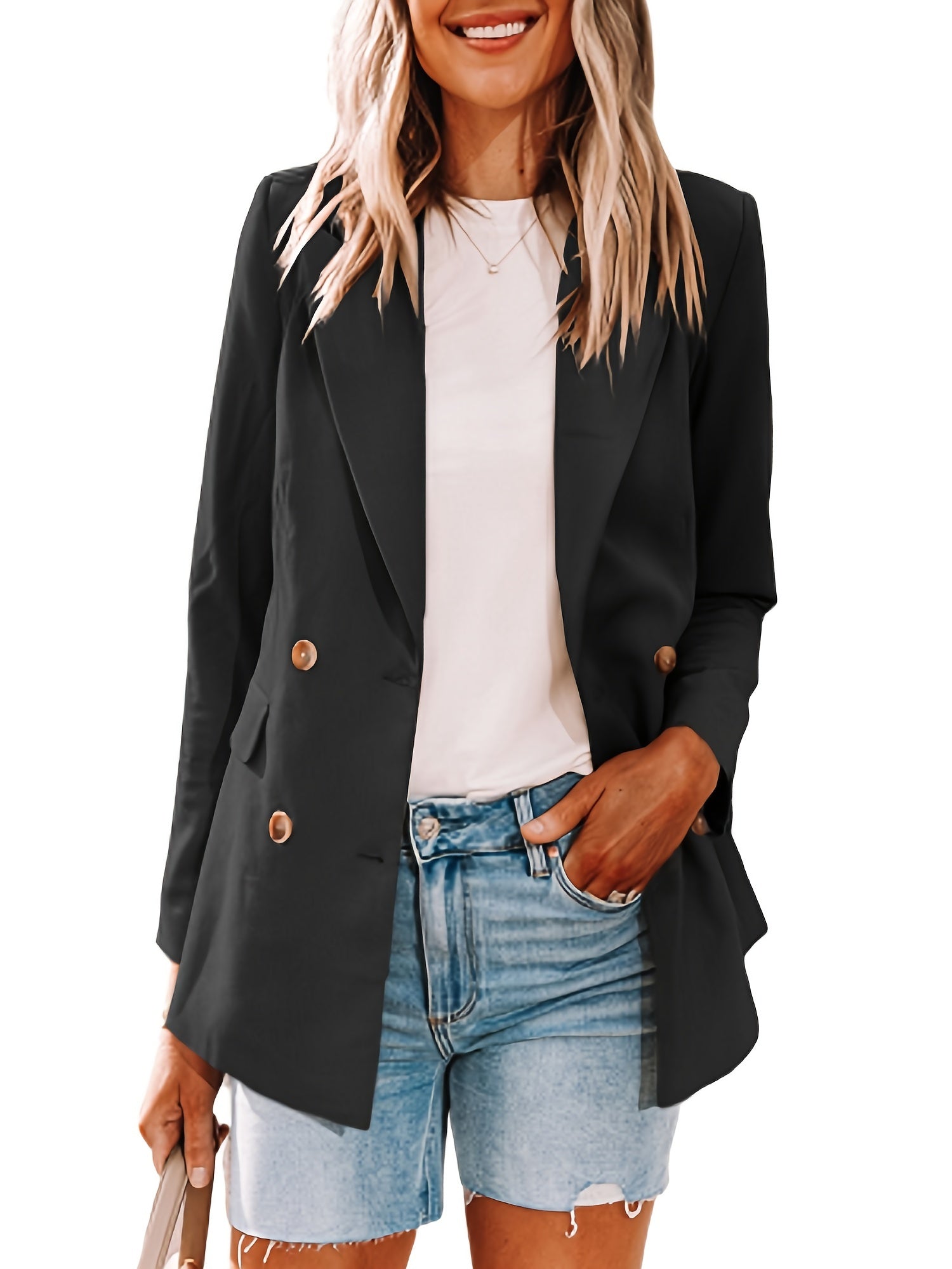 Double Breasted Lapel Neck Blazer for Office & Work