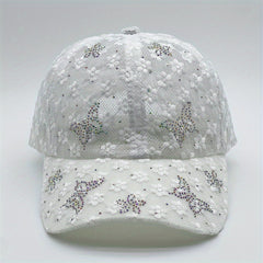 Rhinestone Butterfly Baseball Cap Lace Hollow Out Breathable Dad Hats