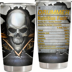 20oz Skull Drummer Tumbler Insulated Coffee Mug with Nutrition Facts Label