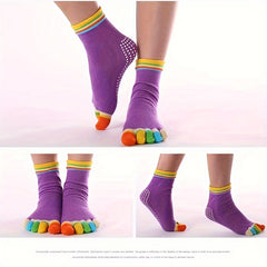 Colorful Split Non Slip Yoga Socks Silicone Grip Sweat Absorption Short Tube