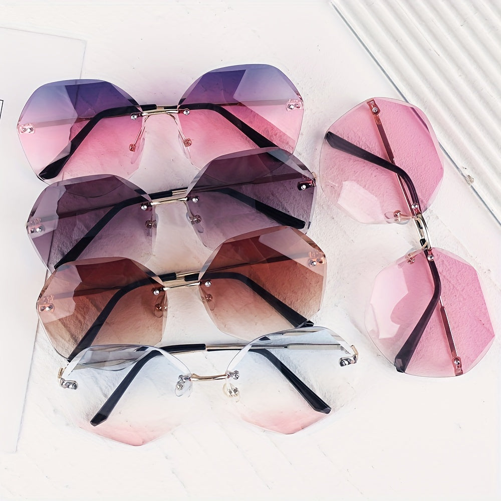 Oversized Polygonal Sunglasses Gradient Rimless Glasses UV400