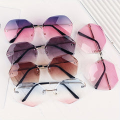 Oversized Polygonal Sunglasses Gradient Rimless Glasses UV400