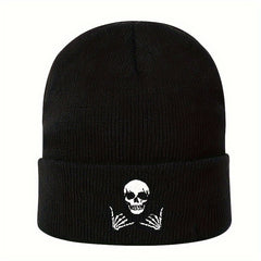 Skull Embroidered Knitted Hat Winter Warm Hat