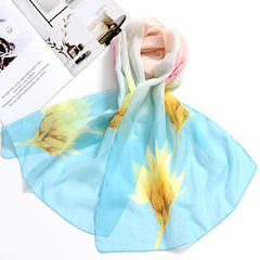 Lotus Print Gauze Scarf Thin Casual Shawl Women Outdoor Windproof Wraps