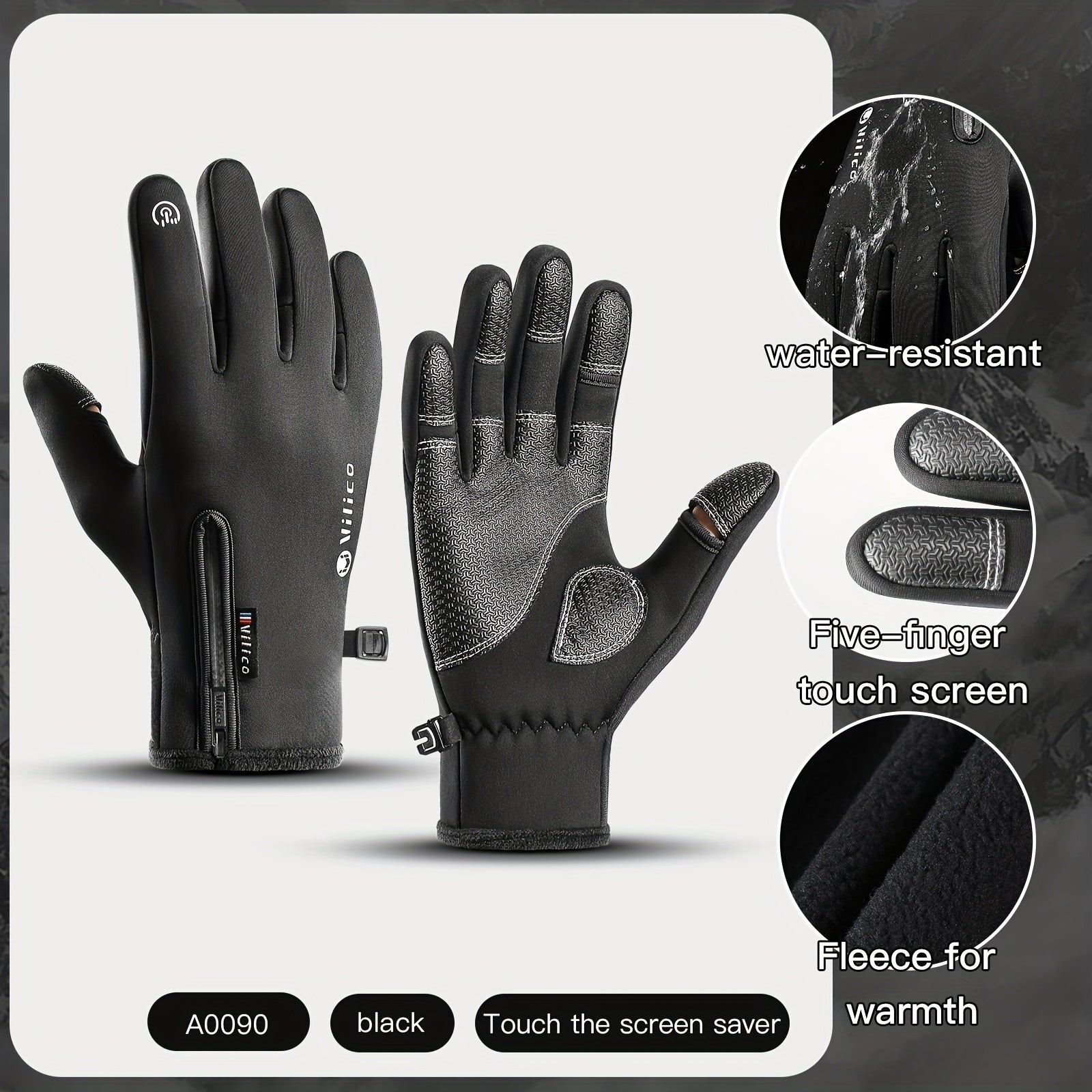 Outdoor Cycling Fishing Gloves Velvet Lined Warm Waterproof Windproof Gloves
