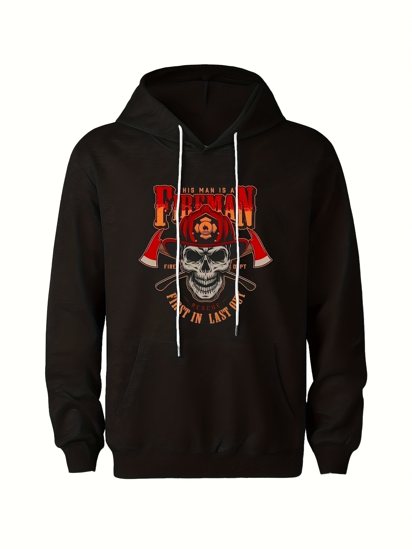 Men's Fireman Skull Graphic Hoodie Breathable Hooded Sweatshirt