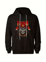 Men's Fireman Skull Graphic Hoodie Breathable Hooded Sweatshirt