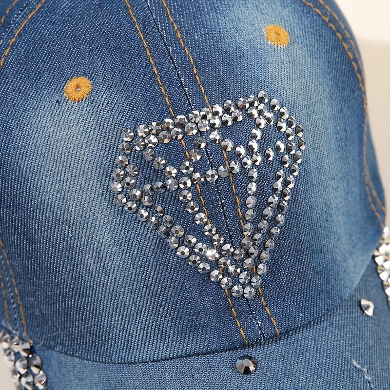 Rhinestone Diamond Pattern Baseball Cap Washed Distressed Hip Hop Dad Hats