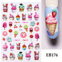 Green Succulent Plants 3D Nail Sticker Cactus Mushroom Summer Decals