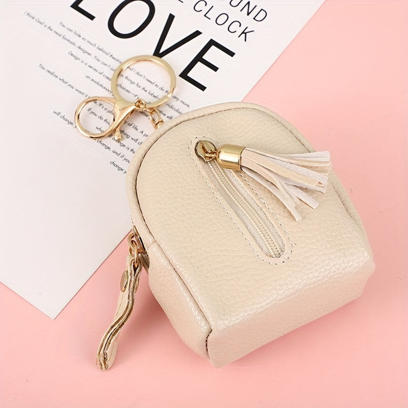 Leather Zip Tassel Coin Purse Earphone Bag Keychain Pendent