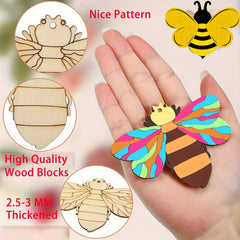 Insect Wooden Crafts Kids Set with 30pcs Blocks 12 Watercolor Pens 30 Ropes