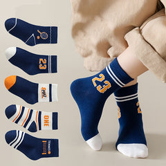5 Pairs Cartoon Sports Socks for Autumn Winter Spring
