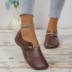 Women's Retro Style Flat Square Toe Slip On Faux Leather Shoes
